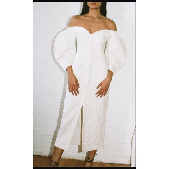 Mara Hoffman Leonara Puff Sleeve Midi Dress Ivory Womens Size 00 - Picture 14 of 15